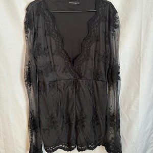 Pretty Little Thing Black Lace Bell Sleeve Romper